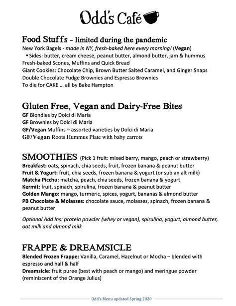 Odd Cafe Menu .